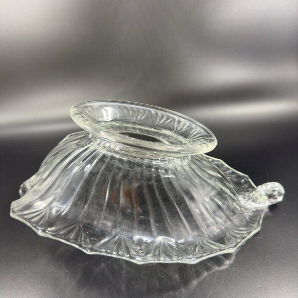 Antique Lilypad Leaf Shaped Clear Centerpiece Glass Bowl Dish Footed Glass Decor - Picture 10 of 16